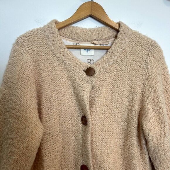 Anthro HWR Cardigan Mohair Sweater Large Dusty Pink 3/4 Sleeve Button-front - Picture 11 of 15